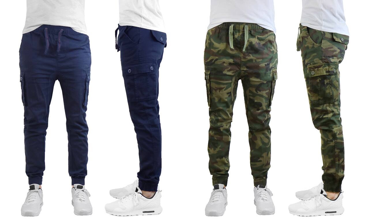 Galaxy by Harvic Slim Fit Cotton Stretch Twill Men's Cargo Joggers 2 Pack
